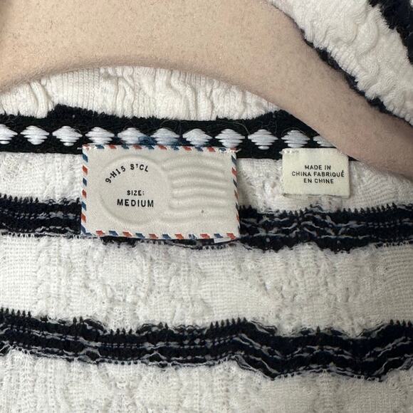 Md Anthropologie Striped Cardigan Black Cream Chiffon Lace Boho Romantic Preppy - Picture 3 of 8
